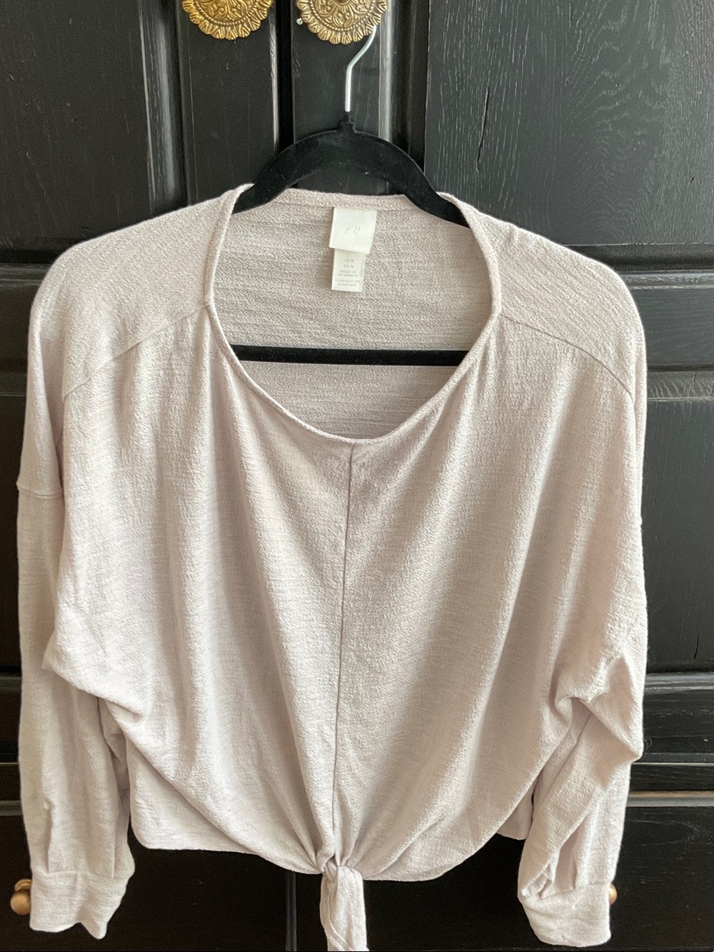 Light beige Tie-Front Long Sleeve Women's Top from H&M SZ M